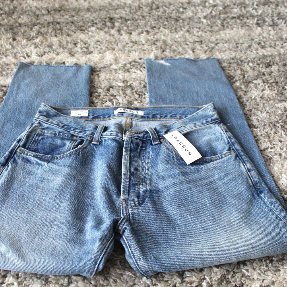 Pacsun Womens Denim Jeans Size 28 XS Vintage Loose Crop Cotton Blend Raw Hem NWT